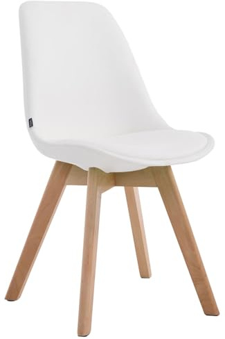 CLP Silla De Comedor Manado Tapizado En Cuero Sintético I Silla De Visitas con Base De 4 Patas De Madera I Silla De Salón con Respaldo I Color: | Color Blanco Color del Marco Natura