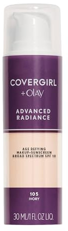 COVERGIRL Advanced Radiance Age Defying Foundation, Liquid Foundation, 1.0 Fl Oz, Anti-Aging, Age-Defying Formula, Buildable Coverage