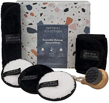 Imperial Selection Reusable Cotton Pads | Reusable Makeup Remover Pads | Eco Friendly | Microfibre Cotton Pads with luxurious facial headband, towel & Soft Exfoliating Facial Brush