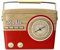 Blechdose Radio tailliert mit Henkel im retro Look Keksdose Deko Box, 22 x 6 x 17 cm Volumen 1,5 L rot/braun