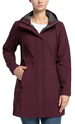 33,000ft Softshell-jacka för dam regnjacka vattentät regnjacka lång övergångsjacka funktionell jacka vindjacka andningsbar huva mjuk skaljacka, Rödvin, XL