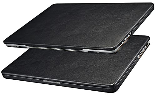 ICARER Hülle für MacBook Pro 14 2024-2021 M4 M3 M2 M1 Pro/Max A2992 A2918 A2442 A2779 A3112 A3185 A3401 Lederhülle Ultra Slim Leder Tasche Schutzhülle Leder Hülle Case Cover für MacBook Pro 14-Schwarz