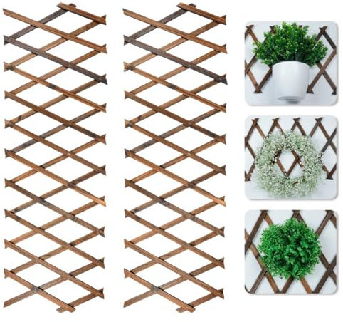 Expandable Wooden Trellis Panels, 2 Pcs - Vertical Rack Stand for Climbing Plants, Wall Decor Hanging Frame for Indoor Outdoor Patio Garden