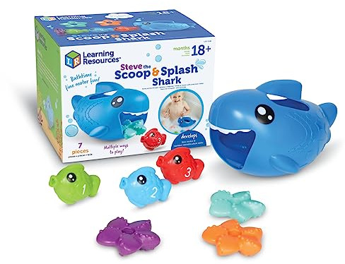 Learning Resources Steve lo squalo Scoop & Splash, 7 pezzi, dai 18 mesi in su, giocattoli per l'apprendimento del bambino, giocattoli per bambini, vasca da bagno per bambini, giocattoli da piscina
