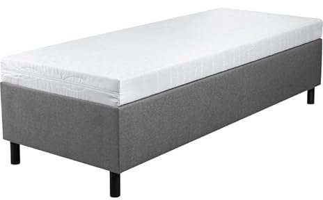 bonni Hotel Box Bett 2in1 Polsterbett 90x200cm Einzelbett mit Matratze Holzbett Bettgestell (Grau)