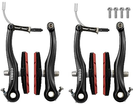Corki Cycles Linear Mountain Bike V-Brake Set Front and Rear 2 Pairs - 70mm Brake Pads (Black & Red)