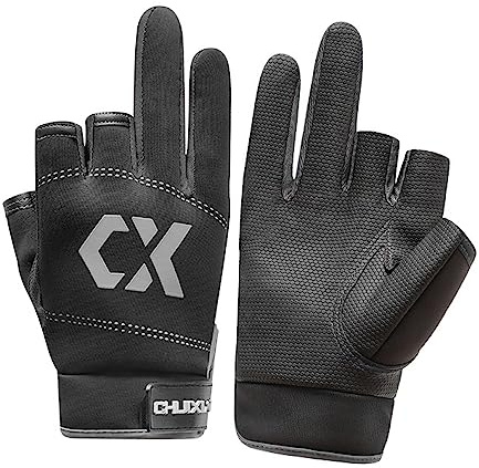 Guanti da pesca – 3 guanti sportivi senza dita, resistenti, impermeabili, per uomini e donne, per giochi MTB, ciclismo, caccia, pagaia, vela, antiscivolo, grigio