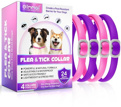 Zeckenhalsband für Hunde 4 Stück, Flohhalsband für Hunde, Verstellbar und Wasserdicht, Sicher und Natürlich, 60 cm Length, 24 Monate Schutz, für Kleine, Mittelgroße und Große Hunde (Rosa&Lila)