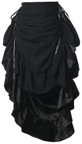 GRACEART Kvinnor viktoriansk steampunk-kjol justerbar volang gotisk vintage kjol halloween outfit medeltida vampyrdräkt, Mocka blandning (svart), S