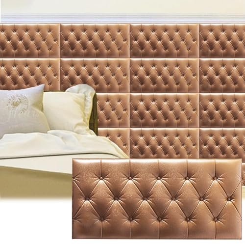 3D Anti-Collision Wall Padding Peel and Stick Headboard Padded, Self-Adhesive Cushion Upholstered Wall Panels for Bedroom Nursery Playroom Wall Mats Protection(Brown,11.8x23.6in 10pcs)