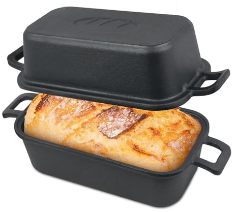 Cast Iron Bread Pan – Dutch Oven for Sourdough Bread – Oven-Safe Non-Stick Baking Pan – 20.9 x 10.9 cm, Rectangular, Black Banana Bread, Meat Loaf – Even Heating, Non-Stick, Oven-Safe Baking Pan