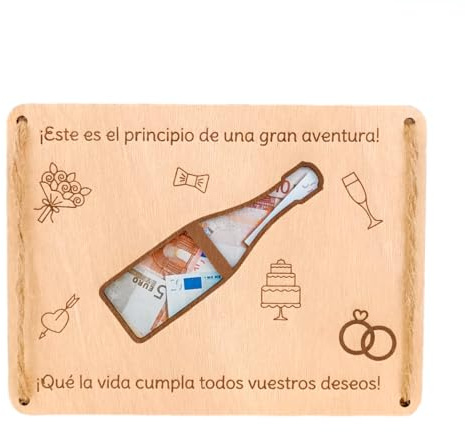 stargrafic Tarjeta Regalo de Madera para Boda.Ideal para Regalar Dinero en Bodas.Grabado Laser.