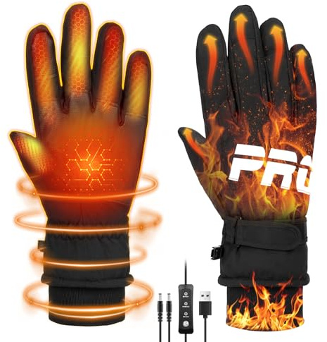 Yaskyly Guantes Calefactables, Guantes Calefactables Hombre Y Mujer Guantes Moto Invierno Térmicos con Pantalla Táctil, 3 Temperaturas Impermeable AntiViento Antideslizante para Esquí Pesca Senderismo