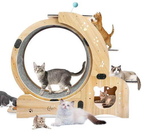 Muyuguit Roue d'exercice 5 en 1 pour chat de 140 cm – Salle de sport pour chat avec tapis lavable en machine, lit confortable, griffoir, cadre d'escalade et nid thermique | Spinner ultra silencieux de