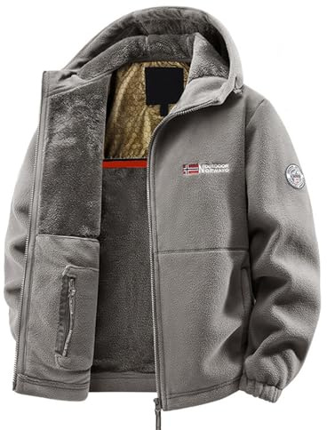 Generisch Giacche in pile da esterno per uomo e donna, calde, antivento, giacca invernale, giacca di transizione, giacca in pile a doppio strato con cappuccio, giacca in pile soffice, giacca