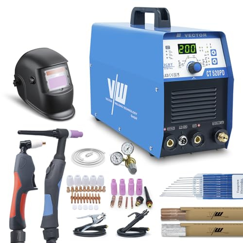 VECTOR WELDING Soldadora TIG DC 200 A SET Máquina de Soldar TIG - Función soldadura por electrodo - Plasma Cutter IGBT Inverter - CT520PD