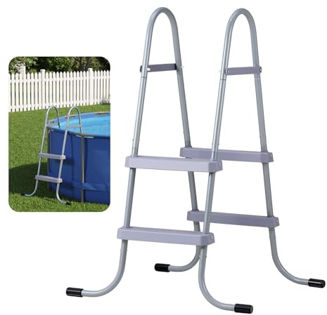 VEVOR Escalera para Piscina Desmontable de 2 Peldaños Capacidad 136 kg, Escalera de Seguridad de Acero al Carbono Antideslizante con Pasamanos Ergonómicos, Patas de Goma para Piscina Elevada de 83,8cm
