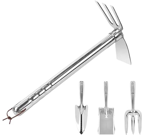 Huvqianu Kit de Jardinage,Manche Ergonomique Multifonction - Bêche, râteau de Jardin,pour pelouse, Parc, Jardin, terrasse, Ferme, Femmes, Hommes, Adultes, passionnés, jardiniers