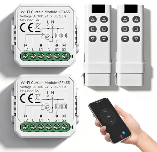 2 unidades de módulo de interruptor inteligente RF WIFI para persianas con control remoto RF de 433 MHz, adecuado para persianas, cortinas enrollables, toldos. Compatible con Alexa/Google Home
