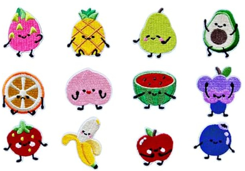 Tapufitil 12 Pieces Fruit Iron On Patches, Cute Fruit Iron On Transfers for Textiles, Kids Iron On Patches for Clothes and Bags