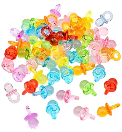 LOZTBUE Mini Chupetes Decorativos de Plástico Acrílico 100 Piezas 21x12mm - Transparentes y de Colores para Decoración de Baby Shower, Fiestas, Pulseras y Regalos