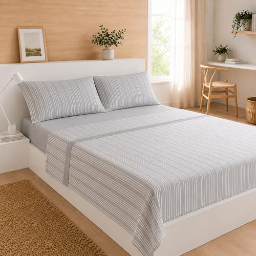 Montse Interiors Juego de Sábanas Cama 135 100% Algodón, 3 Piezas con Sábana Encimera, Bajera Ajustable y Funda de Almohada, Suave, Transpirable y Cómodo para el Descanso Diario | Cama 135x190/200