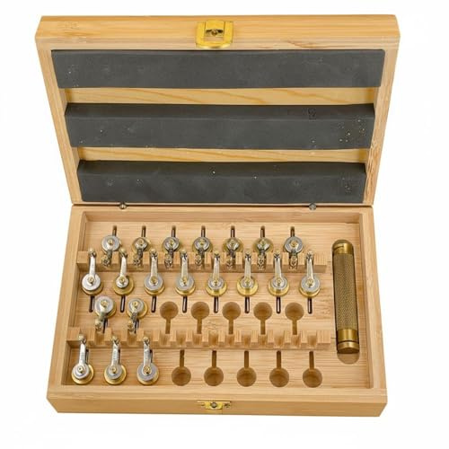 Jiuvaso Set Complet de 20 Pièces pour Enrouleur de Barillet de Montre | Set d'Outils de Réparation Horloger Professionnel avec Mallette Bois, Têtes de Ressort Poignée de Bobinage