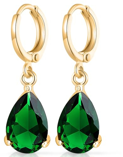 Crystalline Azuria Women 18ct Gold Plated Teardrops Green Simulated Emerald Zirconia Crystals Wedding Dangle Earrings