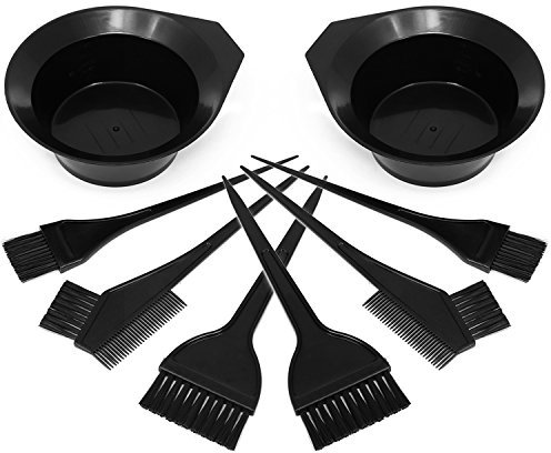 com-four® 8-teiliges Haarfärbeset mit verschiedenen Pinseln und Färbeschale in schwarz, Färbeset zum Anmischen von Haarfärbemittel (Haarfärbeset - 08-teilig)