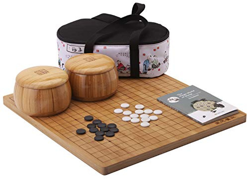 SongYun Go Game Set Reversible 19x19 / 13x13 Bamboo Game Board with Single Convex Ceramic Stone 361pcs and Bamboo Go Bowls, 2 Players Board Game