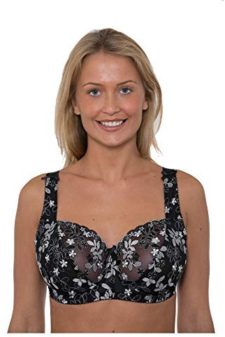 Black & Silver Underwired Full Cup Lace Bra (34F)