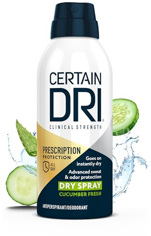 Certain Dri Prescription-Strength Clinical Antiperspirant Dry Spray - 72-Hr Sweat/Odor Protection - Cucumber Fresh Scent - 25% Aluminum Chlorohydrate - Hyperhidrosis Treatment for Men & Women - 4.2 oz