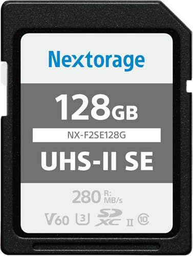 Nextorage 128GB F2SE High-Speed SDHC/SDXC Memory Card with V60 UHS-II Performance (280MB/s Read & 100MB/s Write) for 4K/Continuous Shooting Video/Camera