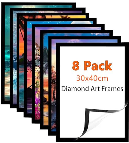 DAJAVE 8 Pack Diamond Art Frames 30x40cm Diamond Painting Frames Magnetic Picture Frame for Diamond Art Self Adhesive Magnetic Frame for Home Office Wall Decor