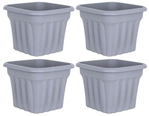 4 X 40cm Square Plastic Garden Planters Outdoor- 25L Large plant pots with Drainage Hole for Garden Pots Nursery Aloe Orchid Seedlings Sapling Box – Grey