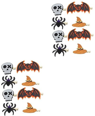 FRCOLOR 8paires Accessoires De Coiffure Halloween De Barrettes à Cheveux Forme De Crâne Chauve-souris Chapeau Et Araignée Pour Costumes Et Fêtes
