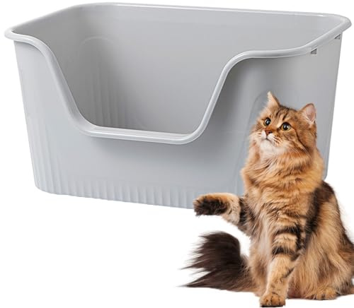 Vealind Katzenklo Offen, Groß Katzentoilette, Hoher Rand Katzenklo, Katzentoiletten mit Hohem Rand 45L x 36B x 22.5H cm, Niedriger Eintritt Cat Toilet Cat Litter Box (grau)