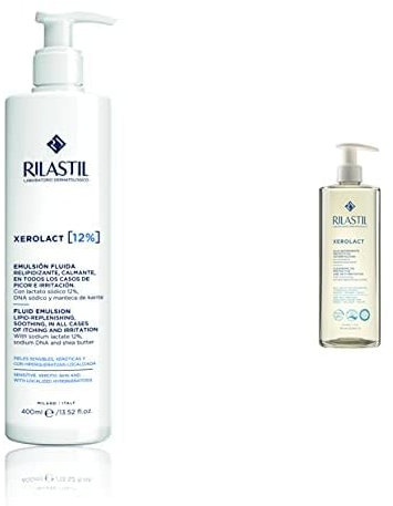 Rilastil Xerolact 12, Crema Hidratante Corporal Queratoreguladora y Exfoliante Para Pieles Muy Secas, 400 ml + Limpiador Hidratante En Aceite Para Pieles Muy Secas Y Atópicas, Aromático, 750 ml