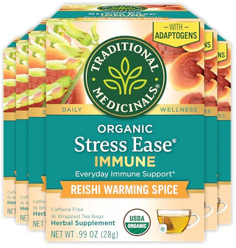 Traditional Medicinals Tè, Organico Stress Facilità Immune con Adaptogens, Supporto immunitario quotidiano, Reishi Warming Spice, 96 bustine di tè