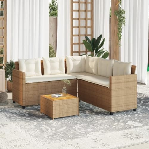 Faroom Conjunto Jardín de Ratán Muebles de Jardín con Cojines Conjunto Terraza Acolchados Sofá de Esquina con Mesa de Centro para Exterior Patio Beige