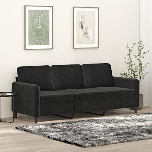 ShGaxin 3-sits svart sammet 180 cm soffa, vardagsrumssoffor, avslappningssoffa - 359457