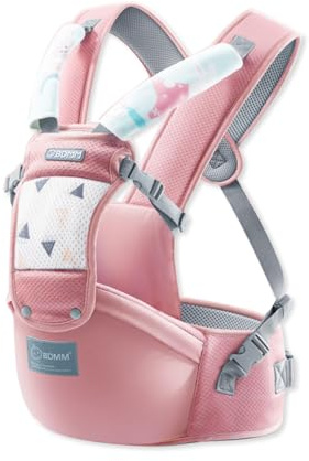 SONARIN Multifunktionell ergonomisk bärsele med höftsäte, justerbar bärare, höftstol, bärare, frambärare, babyhållare, midjepall för nyfödda till småbarn (rosa)