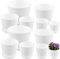 JIEHIN Lot de 12 pots de fleurs, en plastique, blancs, avec soucoupe et trous de drainage, pour l'extérieur et l'intérieur, 9 cm, 11 cm, 13 cm, 15 cm, 17 cm, 19 cm