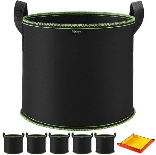 Vinitoy Lot de 5 sacs de culture en tissu épais avec poignées pour pommes de terre, tomates, fleurs et plantes, 100 cm x 100 cm, 40 l