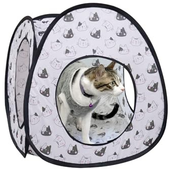 Andiker Tenda pop-up per gatti, a 3 fori, sicura e resistente, a tunnel, pieghevole, facile da trasportare, per interni, gatti, gattini, nascondersi e giocare per allenarsi (tenda nera)