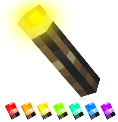 CJBIN Craft Fackel Lampe, Wall Fackel Nachtlicht mit 8 Farbe und Sound, Timer Fernsteuerbar Acht Farben Autochromatisch, USB Wiederaufladbar mit 3 Gang Dimmbar für Cosplay Spielzeug Geschenke