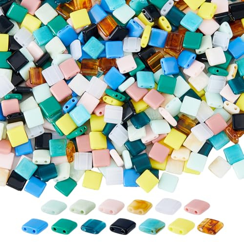 DICOSMETIC 390 unidades 13 colores 2 agujeros cuentas acrílicas Tila perlas japonesas sueltas 5,2 x 2 mm perlas cuadradas opacas cuentas planas para la fabricación de joyas