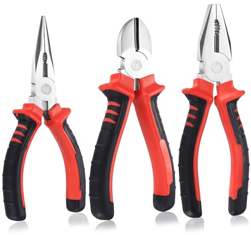 Aoyfuwell Set di 3 Pinze Universali, Pinza Combinata,180 mm, 150 mm, Pinza a Becco Lungo 160 mm – Per Riparazioni Domestiche, Professionisti e Attrezzi Fai-da-Te