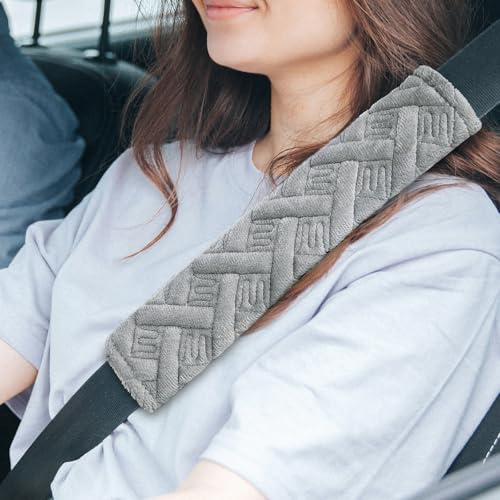 2PCS Seat Belt Pads, Auto Seat Belt Cover, Soft Seatbelt Shoulder Pad, Seatbelt Covers for Adults and Children, Universal Comfort Harness Pads for Car, Truck, SUV, Airplane (Grey)