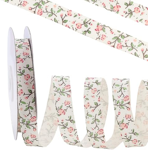 PH PandaHall Cinta de algodón con estampado floral rosa de 20 m, 15 mm de ancho, cintas decorativas vintage para envolver regalos, lazo, corona, ramo, costura, manualidades